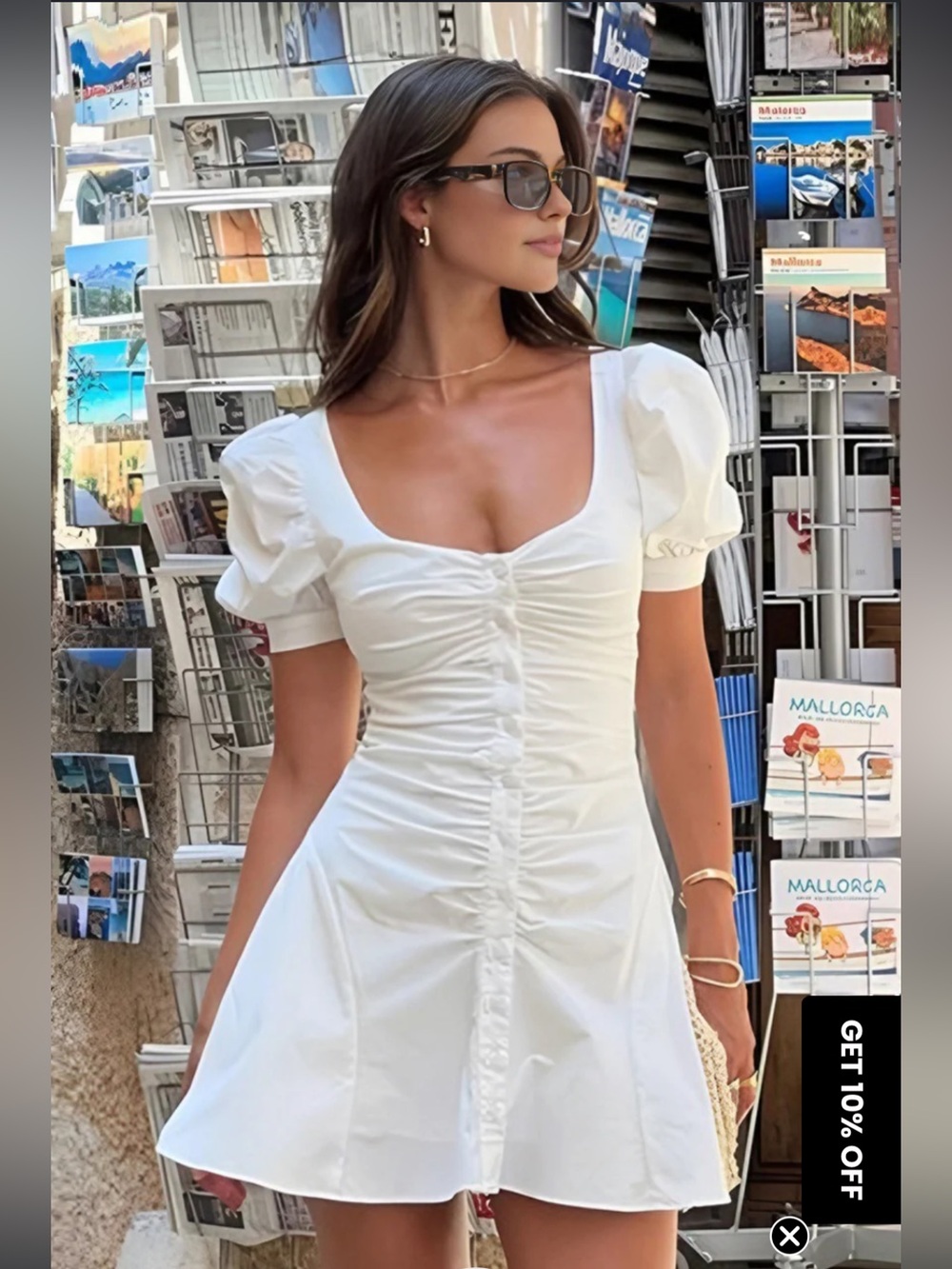 Commense White Poplin Button Detail dress
